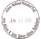 Brown inked circular seal for Adams National Historical Park