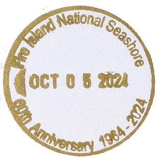 Golden colored circular ink stamp for Fire Island National Seashore