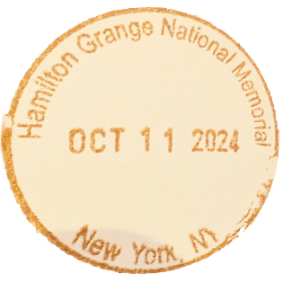 Golden circular inked stamp for Hamilton Grange National Monument