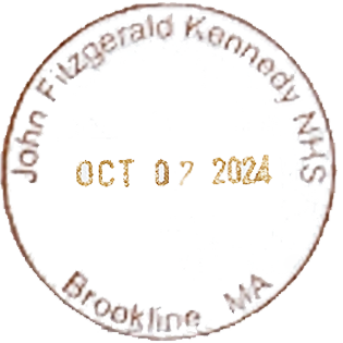 Brown circular inked stamp for John Fitzgerald Kennedy National Historic Site